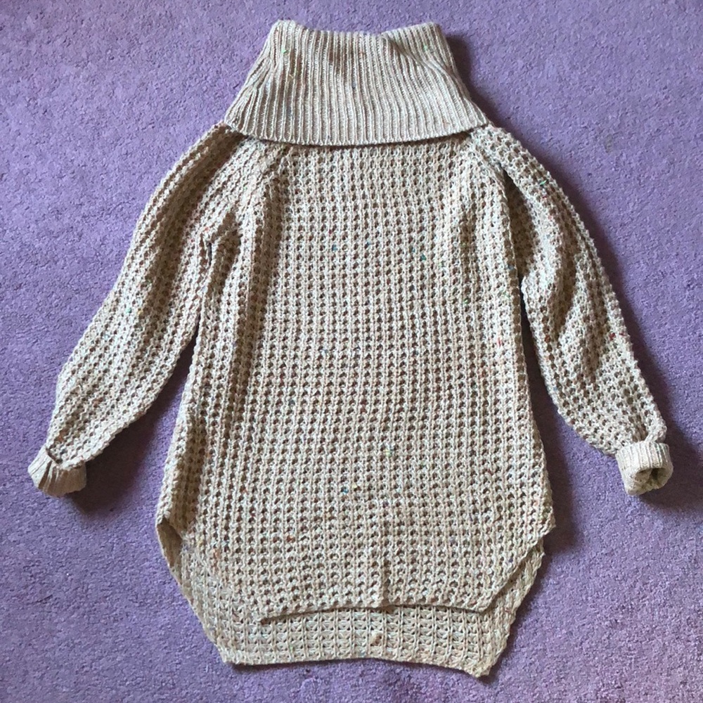 Poof Chunky Knit Tan Confetti Cowl Neck Sweater